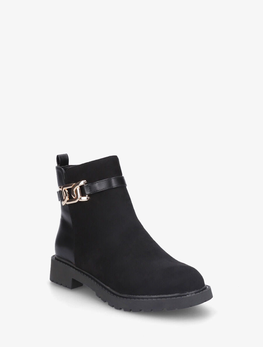 Bottines plates bi-matière boucle fantaisie - Noir - 2