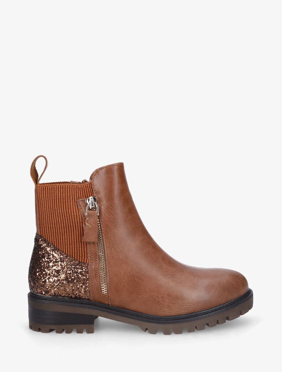 Bottines plates à contrefort pailleté - Camel - 2