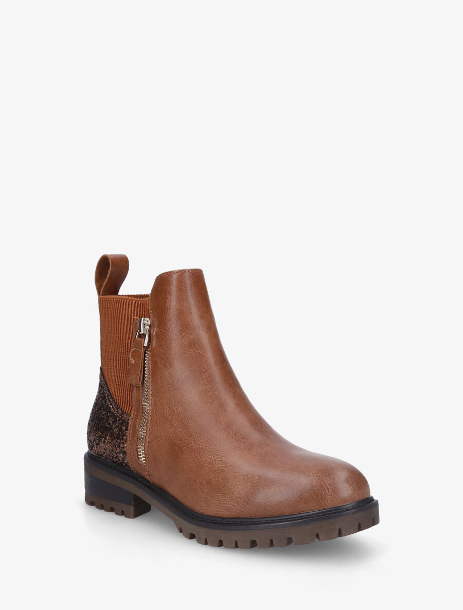Bottines plates à contrefort pailleté - Camel - 3