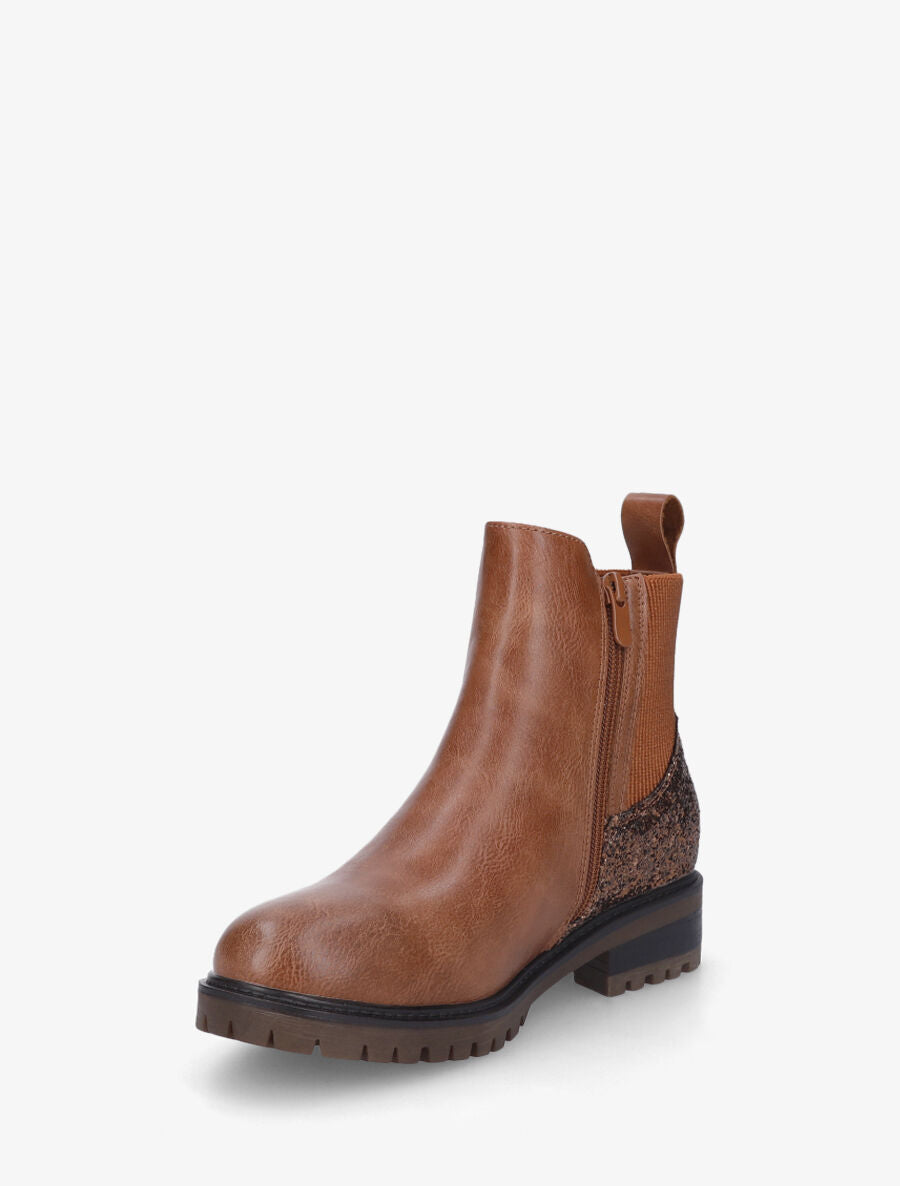 Bottines plates à contrefort pailleté - Camel - 4