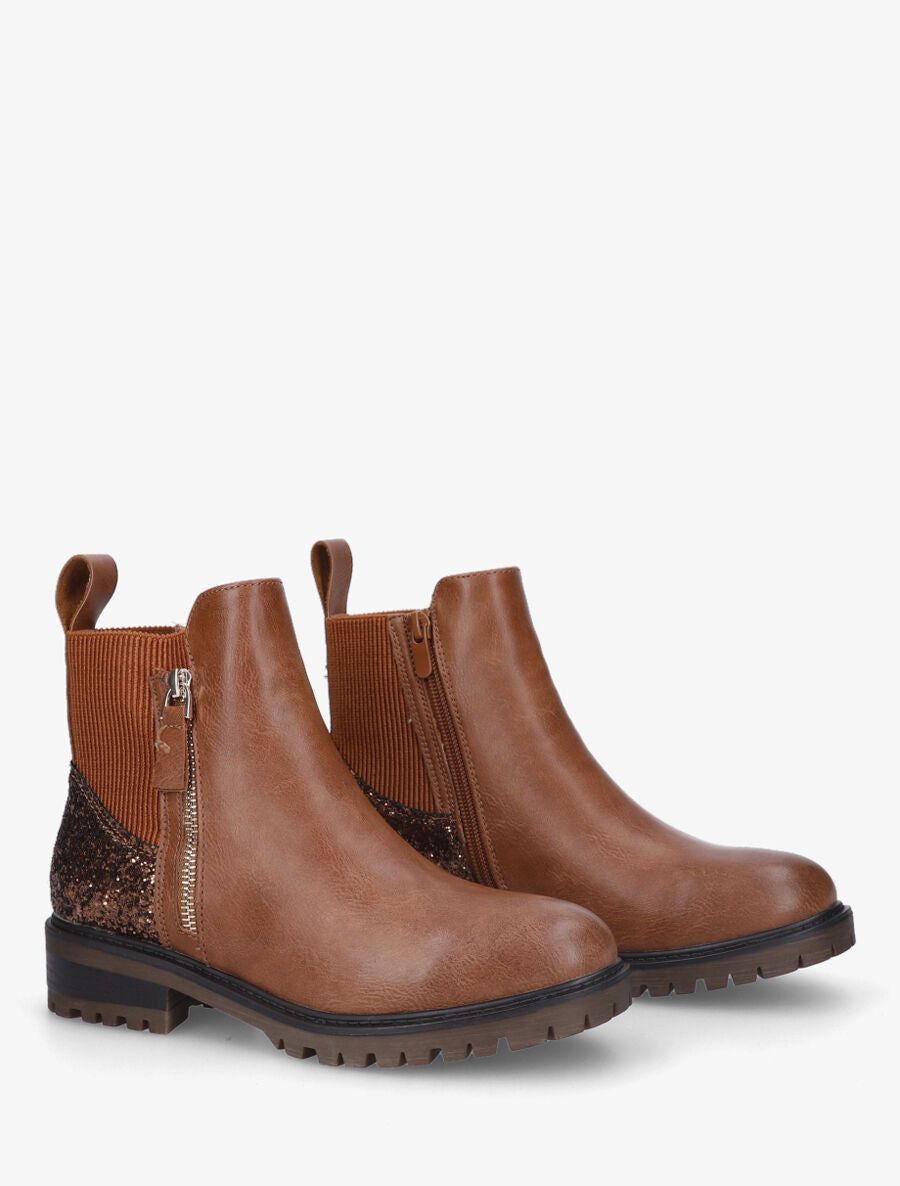 Bottines plates à contrefort pailleté - Camel - 5