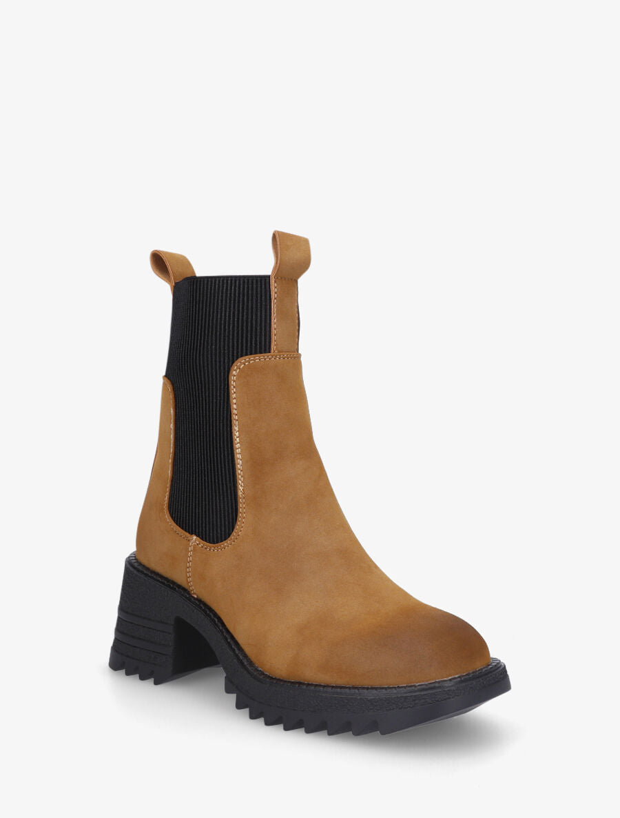 Bottines montantes à semelle crantée - Camel - 3