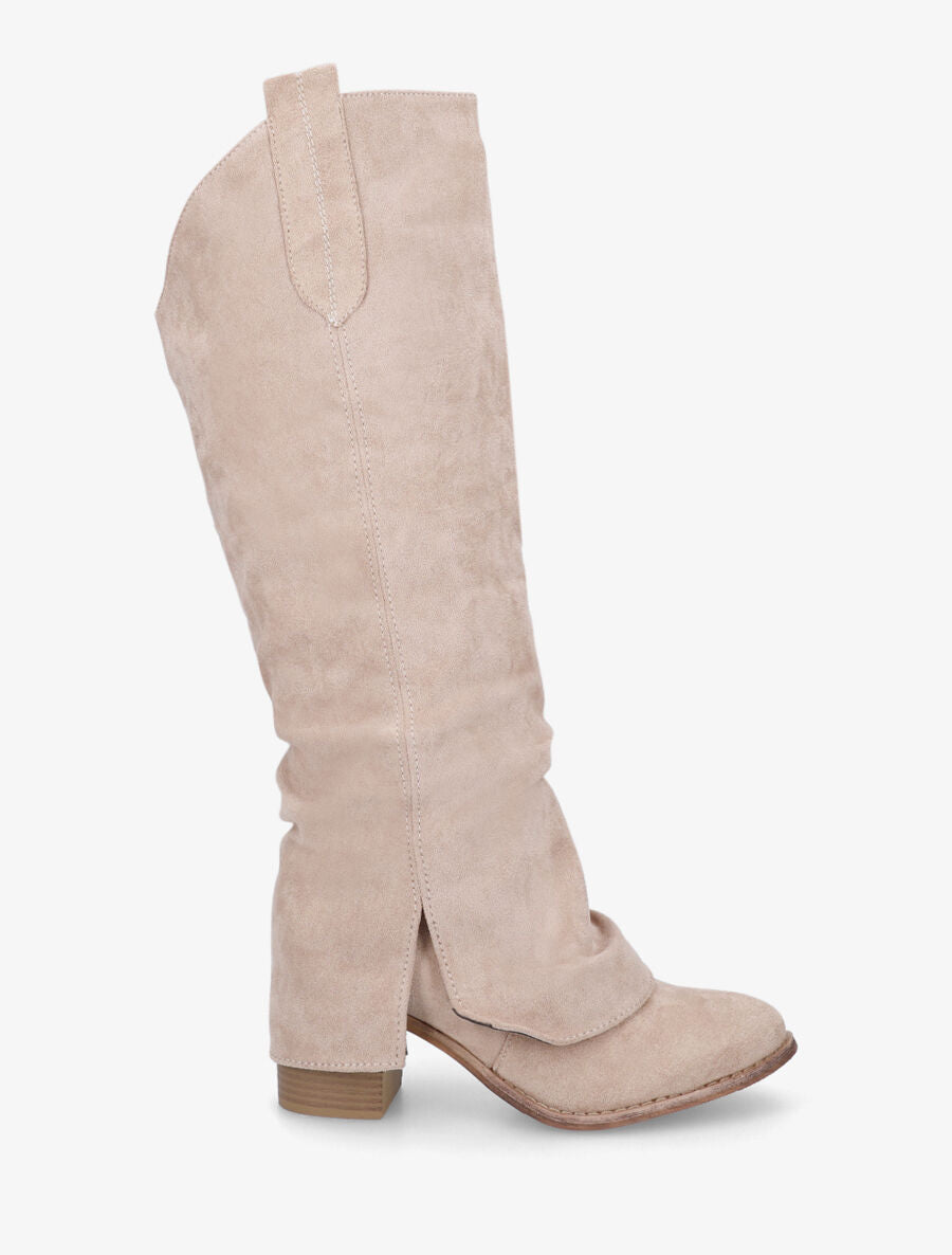 Bottes en suédine à rabat fendu - Beige - 5