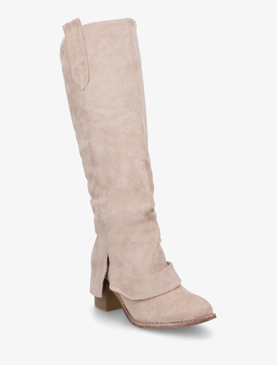 Bottes en suédine à rabat fendu - Beige - 2