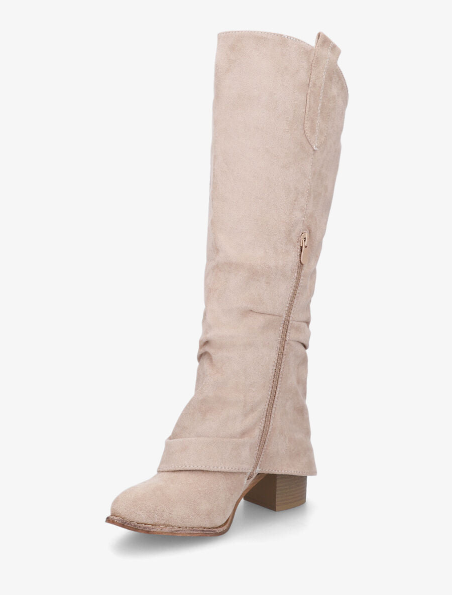 Bottes en suédine à rabat fendu - Beige - 3
