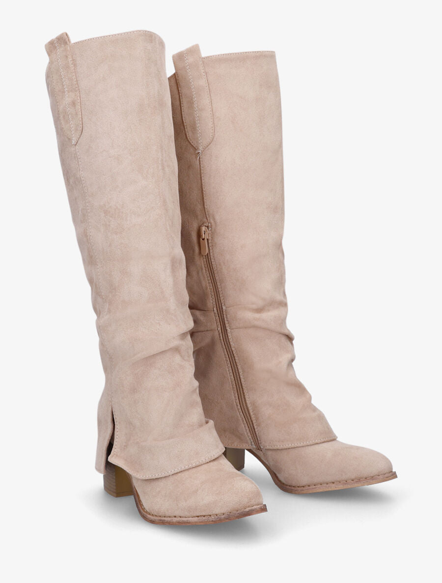 Bottes en suédine à rabat fendu - Beige - 4