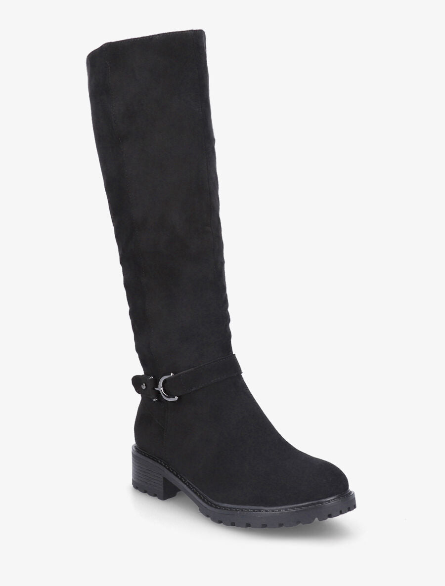 Bottes plates en suédine boucle fantaisie - Noir - 2