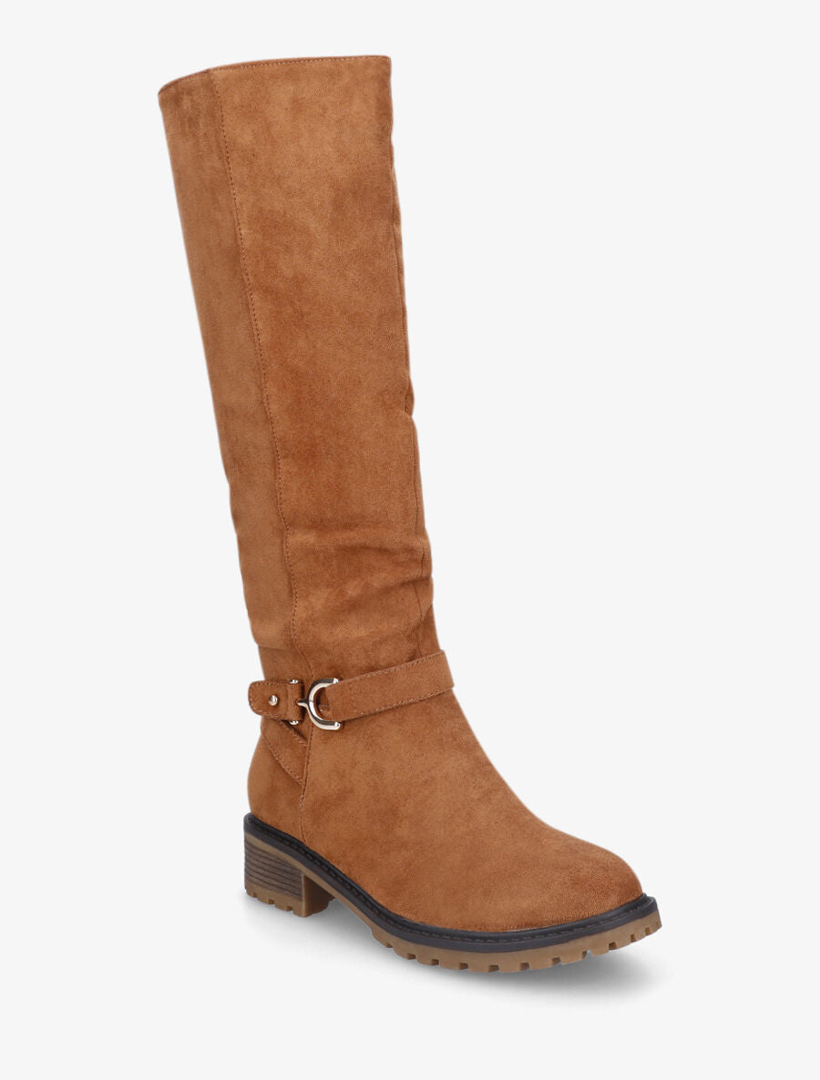 Bottes plates en suédine boucle fantaisie - Camel - 2