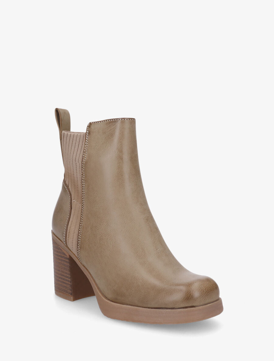 Bottines en simili et tissu côtelé - Taupe - 2