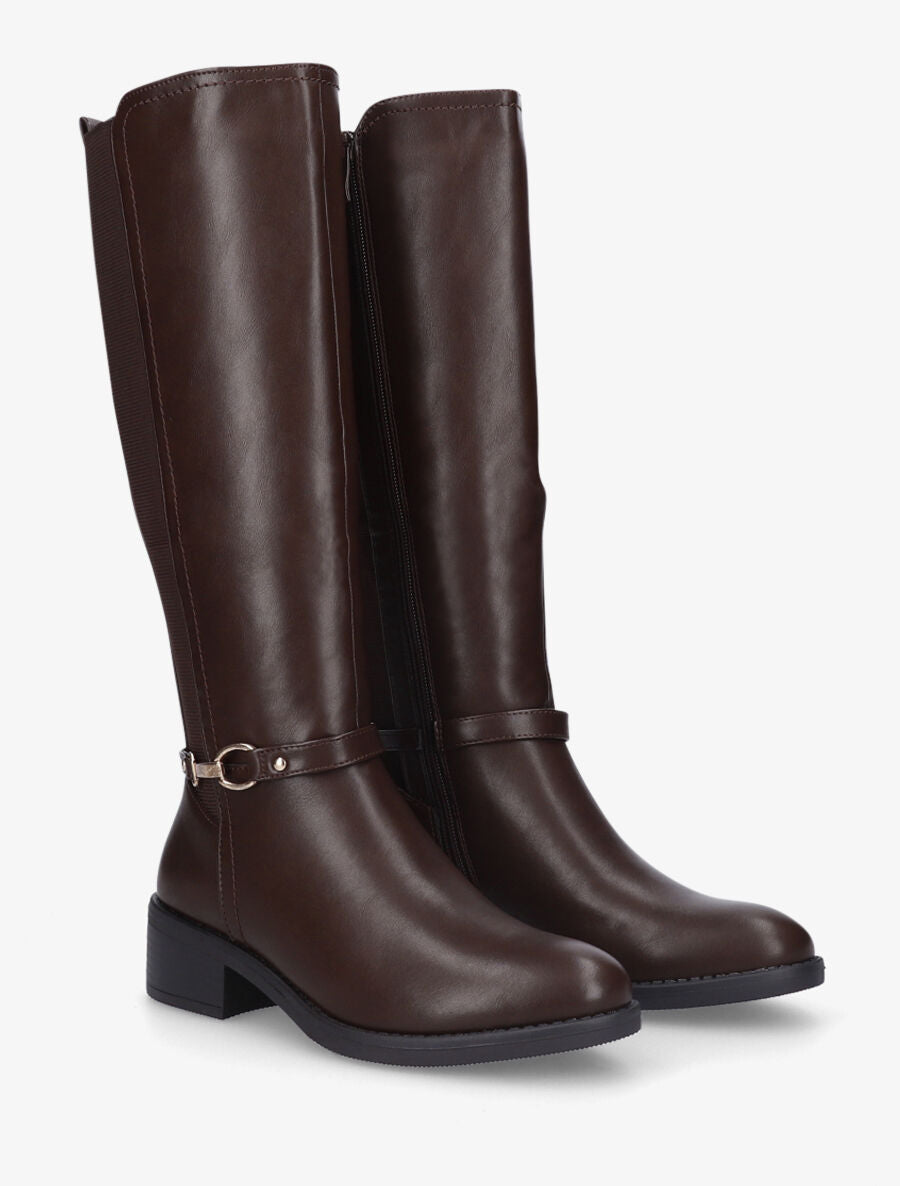 Bottes plates élastiquées en simili - Marron - 4