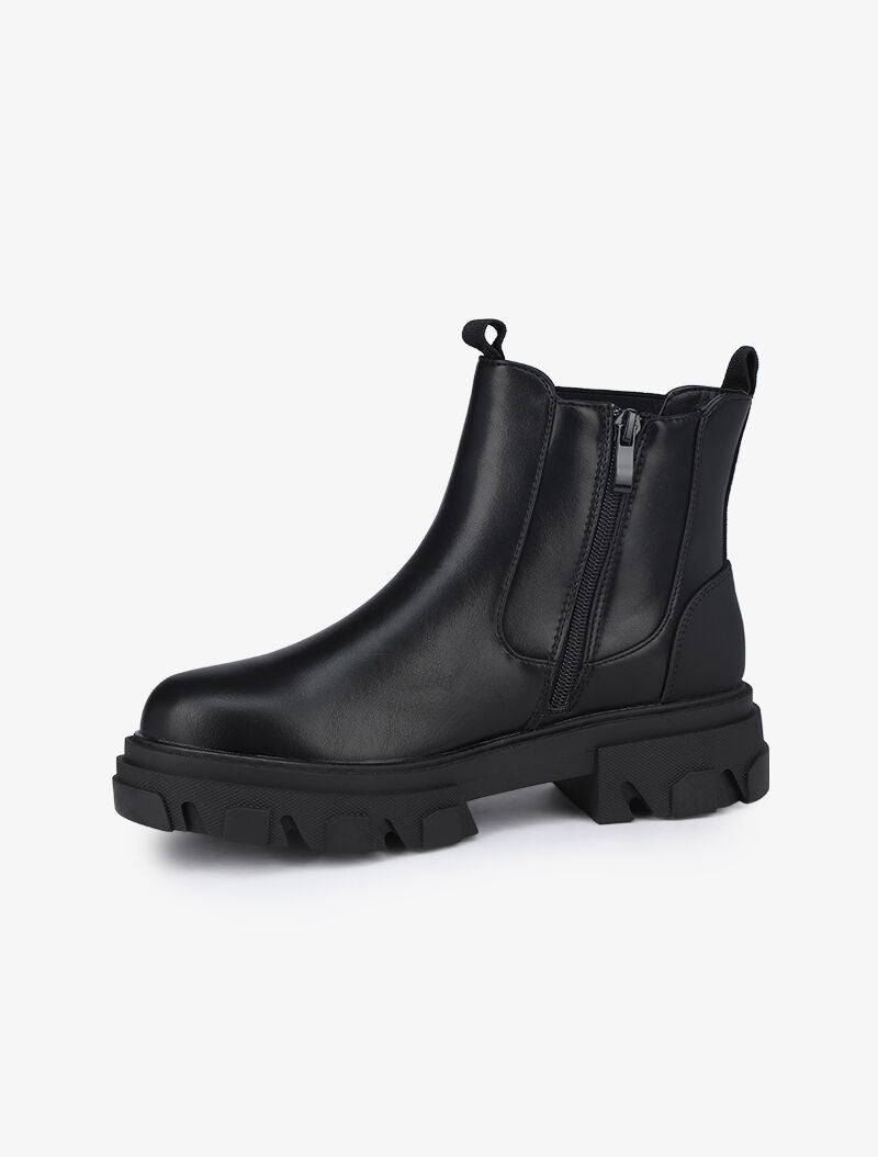 Bottines en simili et contrefort uni - Noir - 4