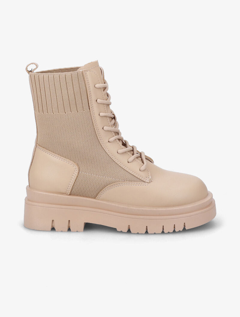 Bottines à lacets en simili et tissu - Taupe - 2