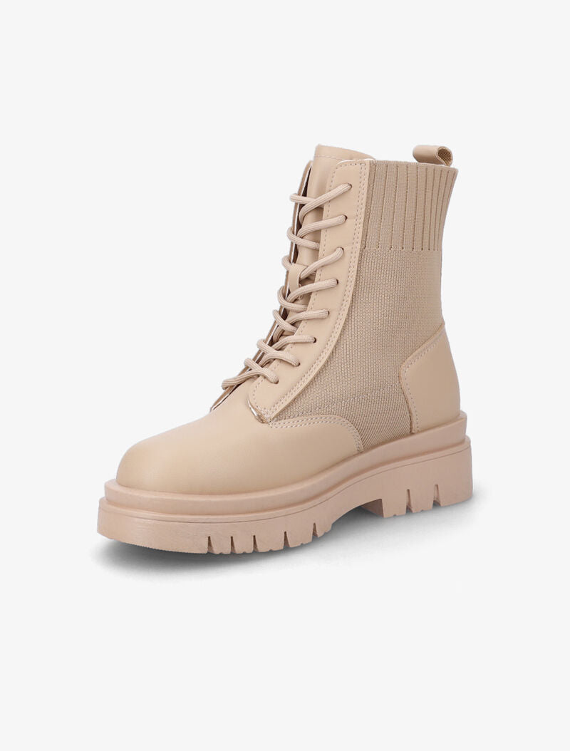 Bottines à lacets en simili et tissu - Taupe - 4