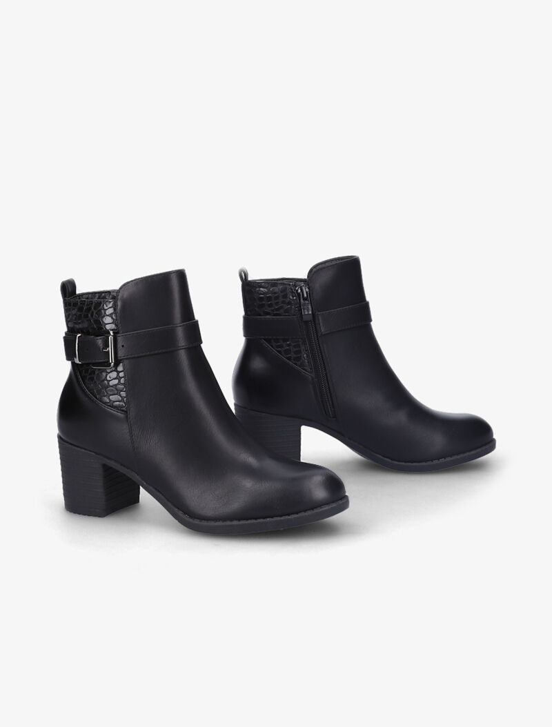 Bottines à talon à détail effet croco - Noir - 1