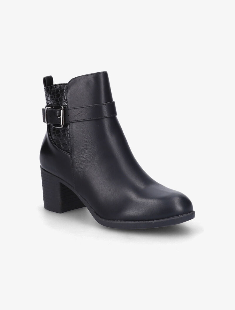 Bottines à talon à détail effet croco - Noir - 3