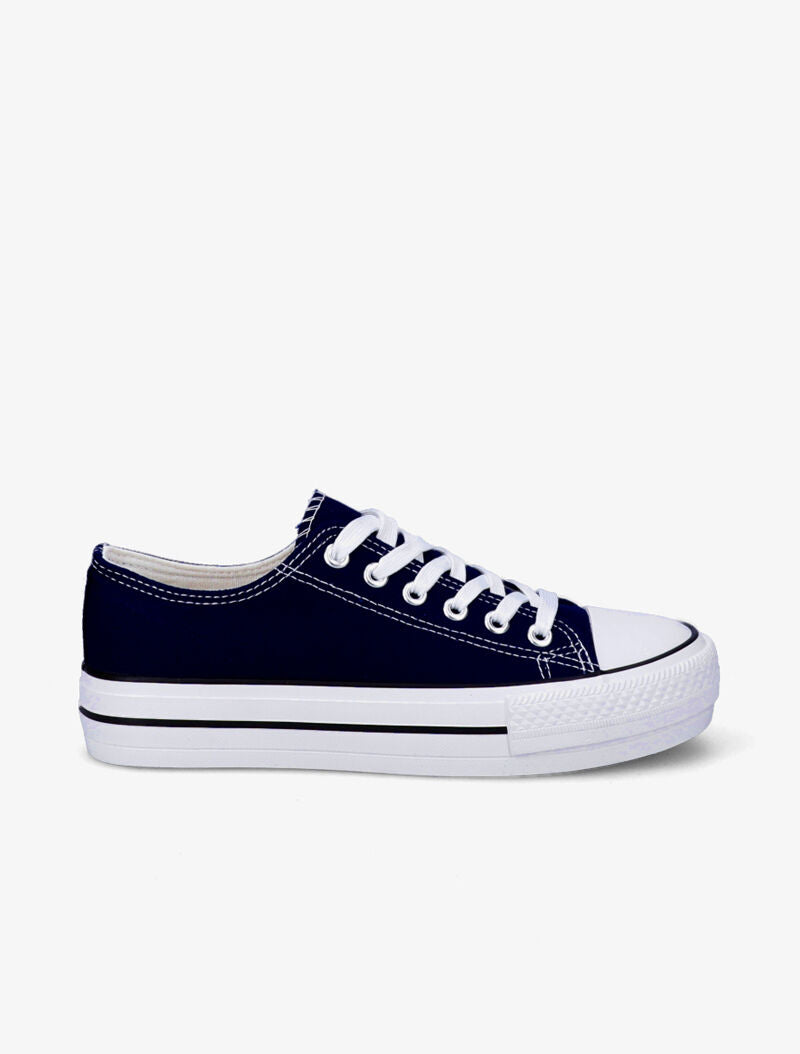 Tennis basses en toile à semelles compensées - Bleu marine - 2