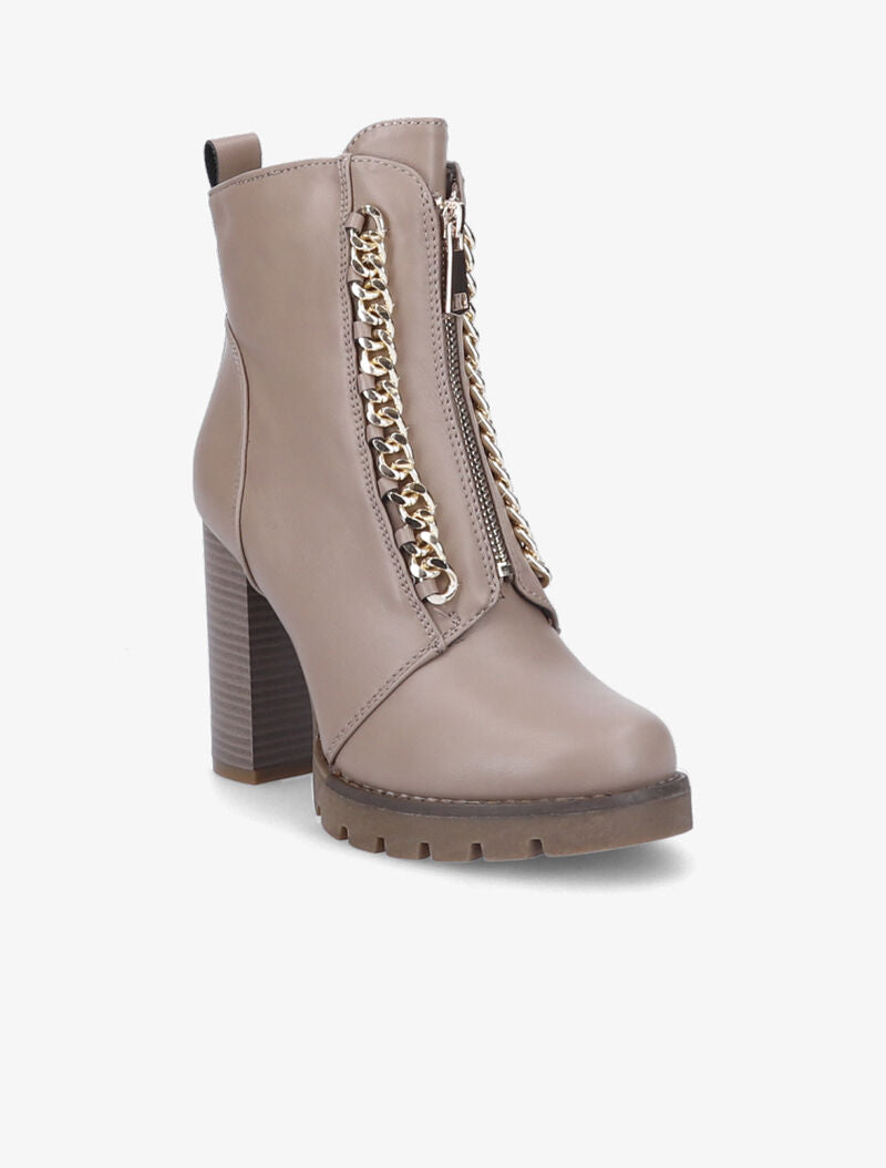 Bottines à talon haut et maillons décoratifs argentés - Taupe - 2