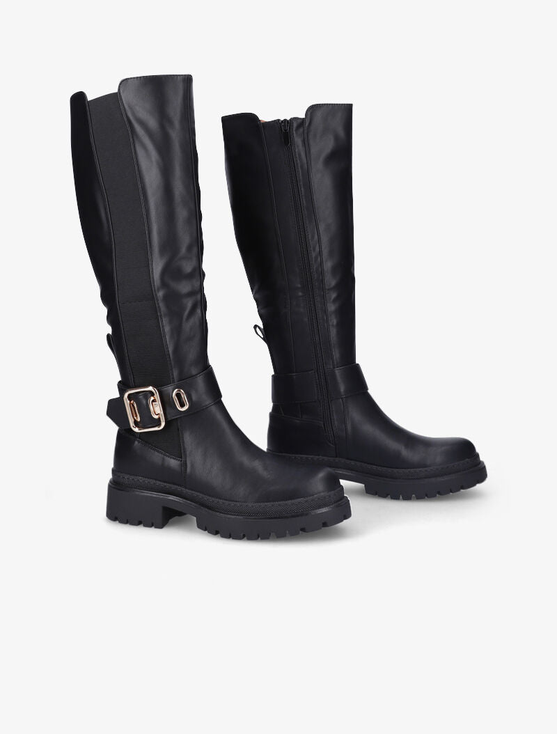 Bottes style motard à sangles à boucle carrée - Noir - 1