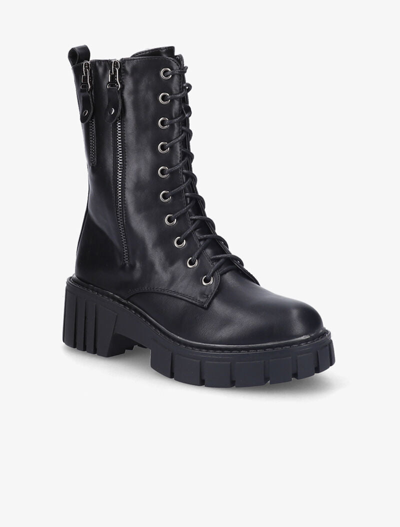 Bottines montantes à double zips décoratifs dorés - Noir - 3