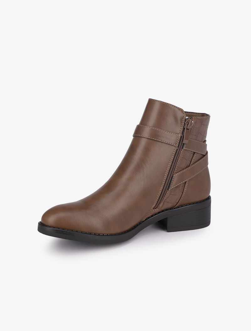 Bottines à détails croco et brides croisées - Marron - 4