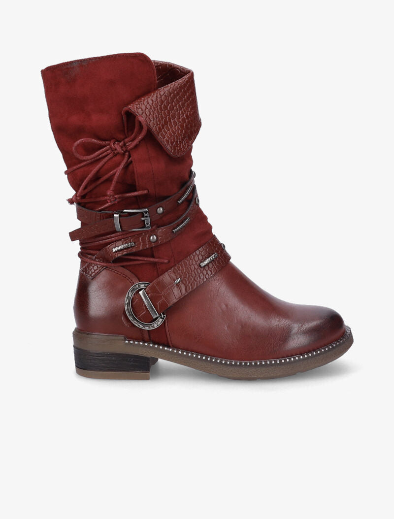 Bottes bi-matière à brides à boucle cloutées effet croco - Bordeaux - 2