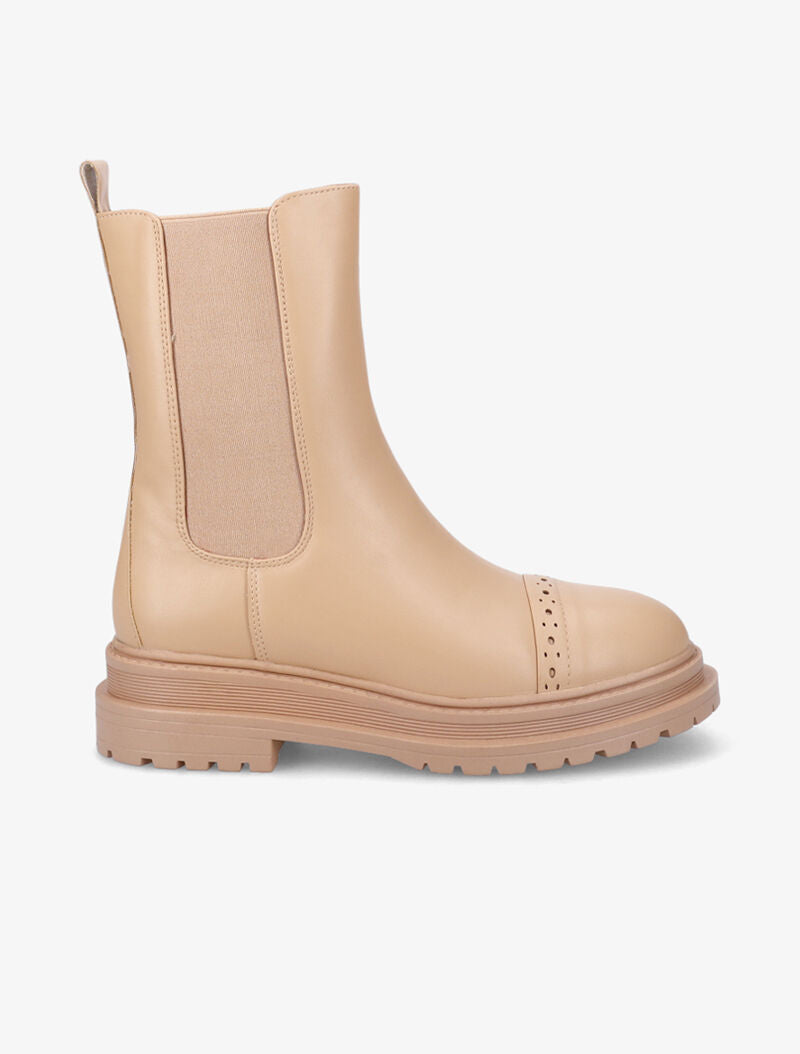 Bottines unies à détails perforés - Camel - 2
