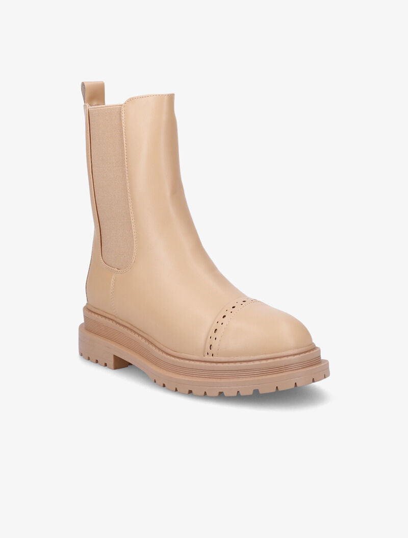 Bottines unies à détails perforés - Camel - 3