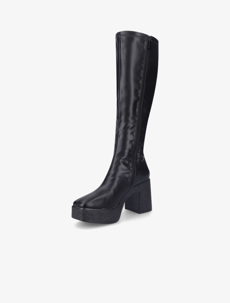 Bottes à plateforme et talon épais à bouts carrés - Noir - 4