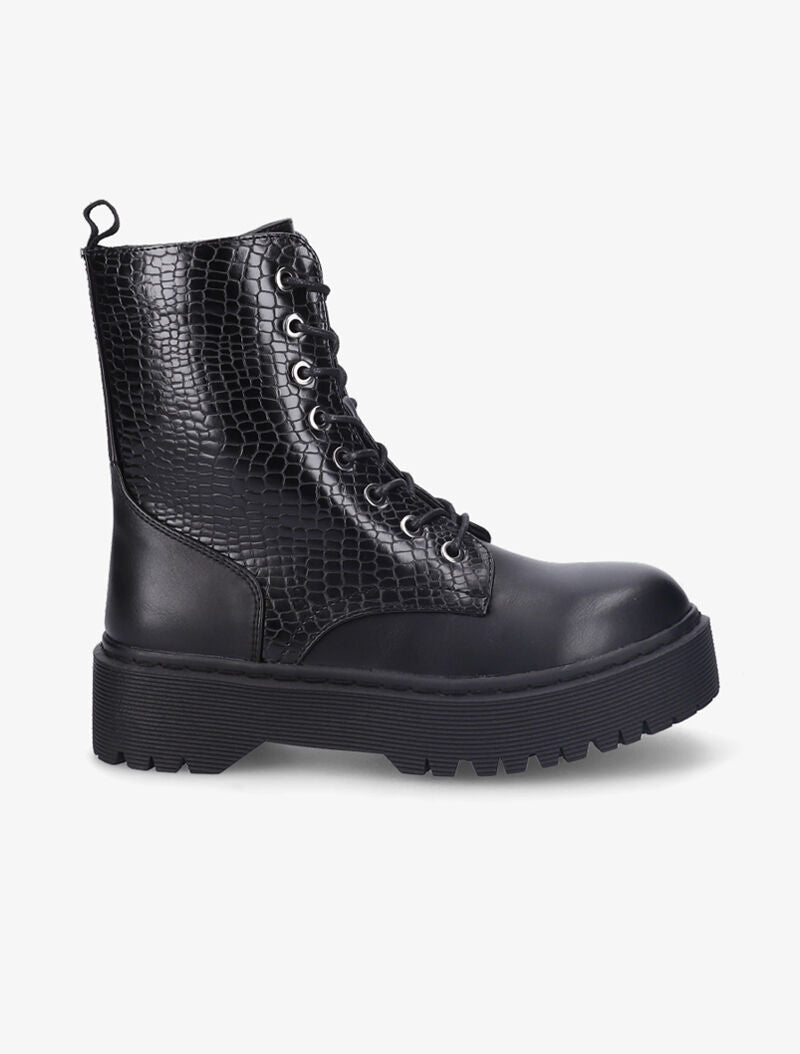 Bottines à plateforme à détail effet croco - Noir - 2