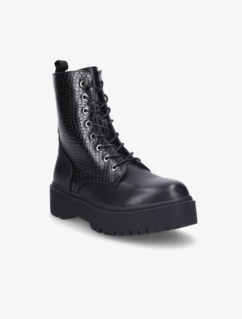 Bottines à plateforme à détail effet croco - Noir - 3