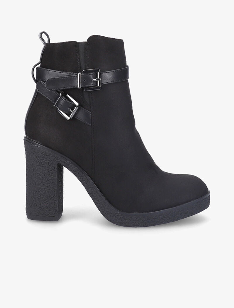 Bottines suédées à talon haut et brides à boucles stylisées - Noir - 2