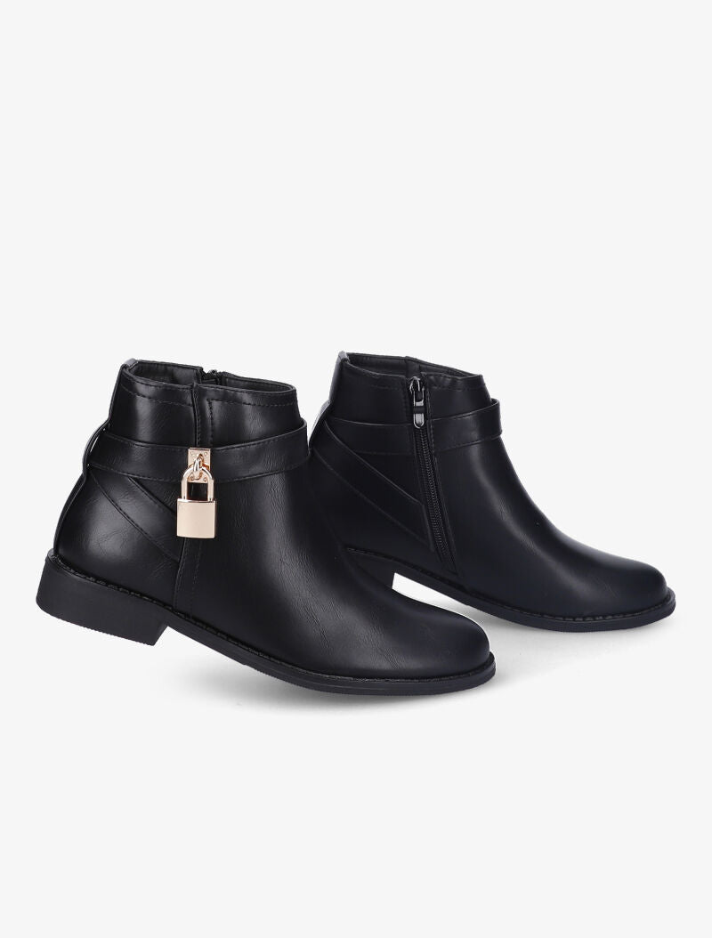 Bottines plates avec cadena doré décoratif - Noir - 1