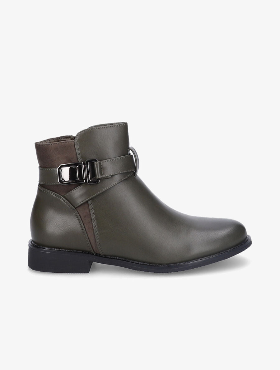 Bottines bimatière à détail suédé - Vert foncé - 2