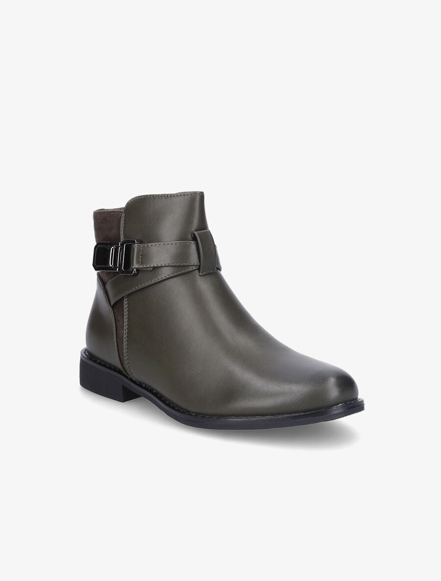 Bottines bimatière à détail suédé - Vert foncé - 3