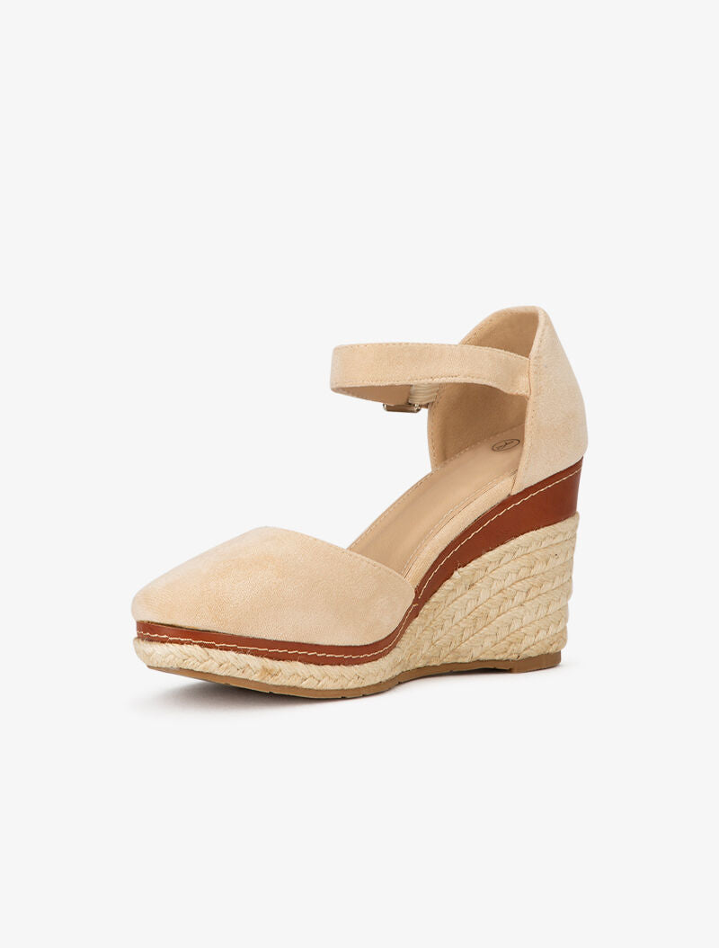 Compensées en suédine à semelle raphia - Beige - 4