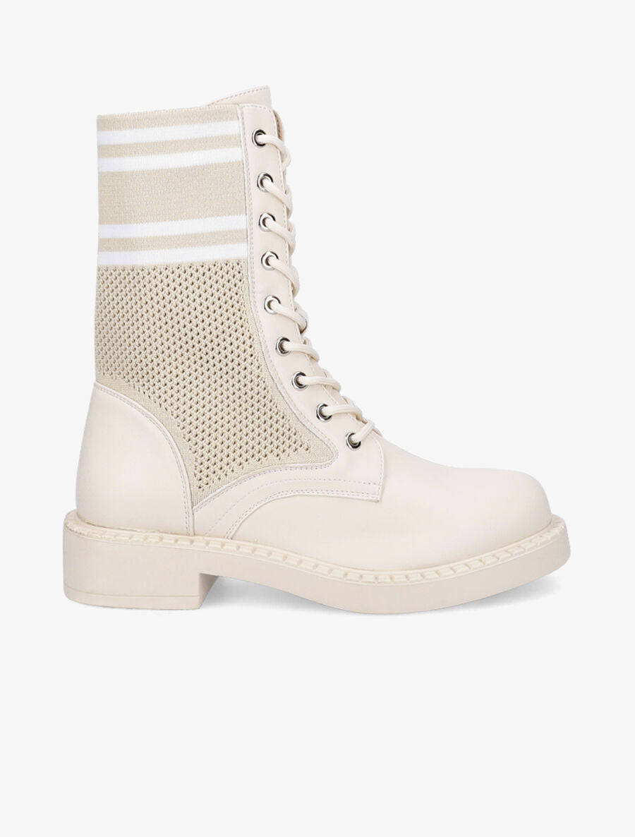 Rangers en toile et simili style chaussette - Beige - 5