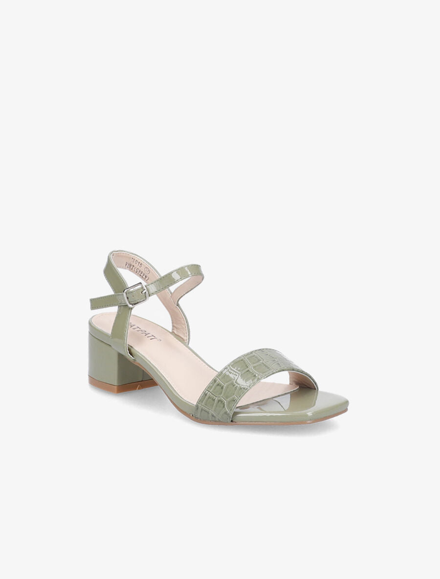 Sandales vernies à ganse effet croco - Vert olive - 2
