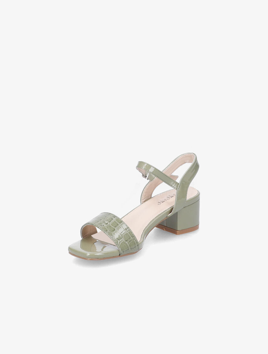 Sandales vernies à ganse effet croco - Vert olive - 3