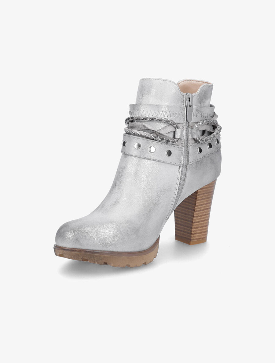 Bottines à talons et lanières cloutées - Gris clair/argent - 3
