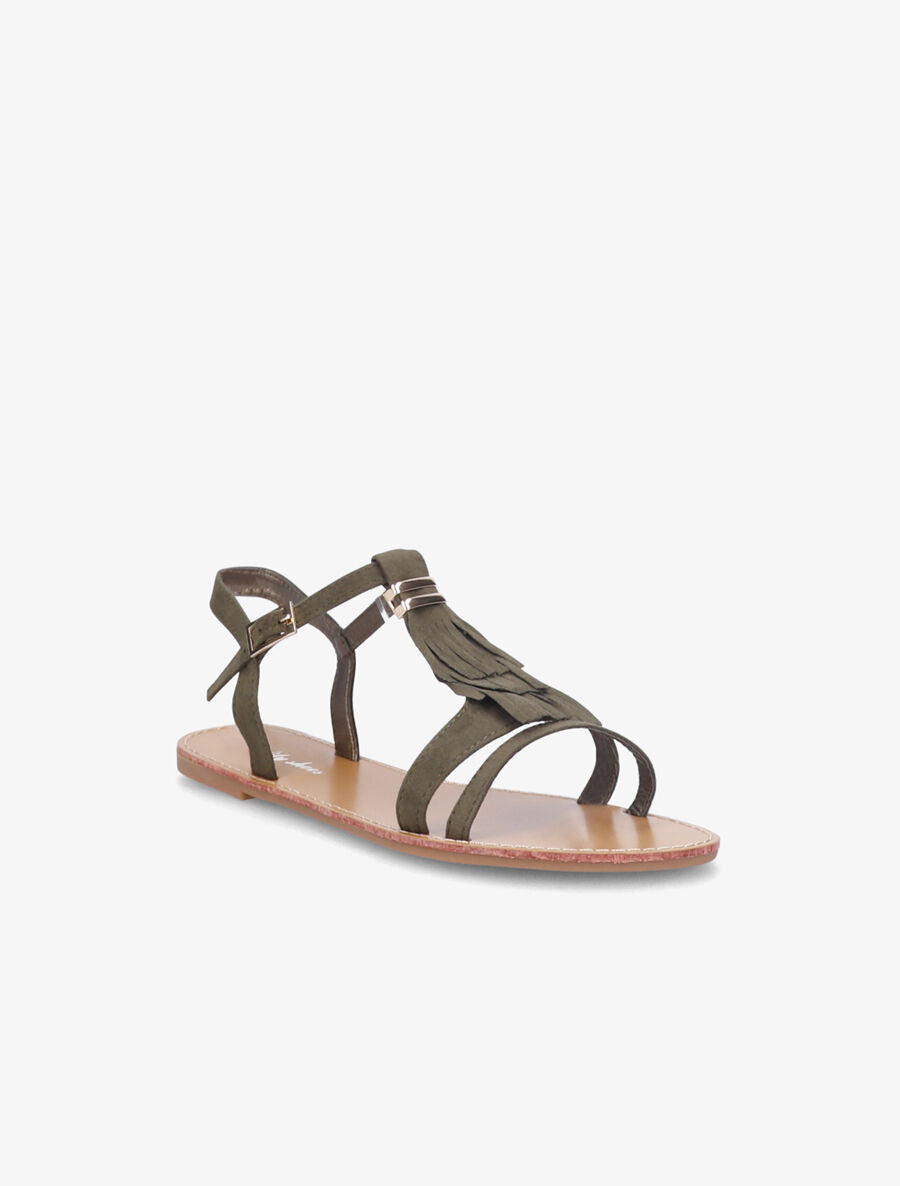 Nu-pieds frangés à boucle dorée - Kaki - 2