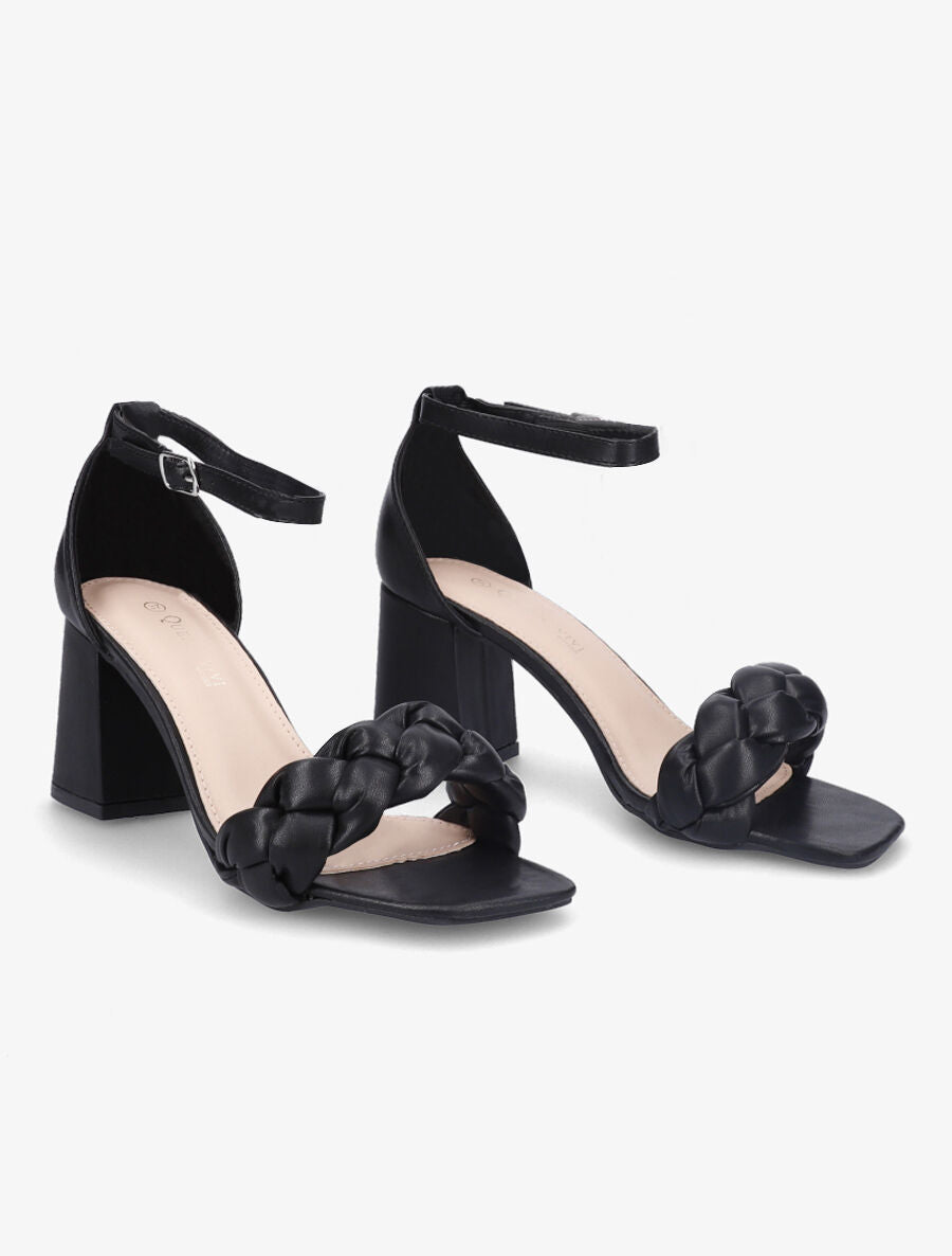 Sandales à talons et ganses tressées - Noir - 4
