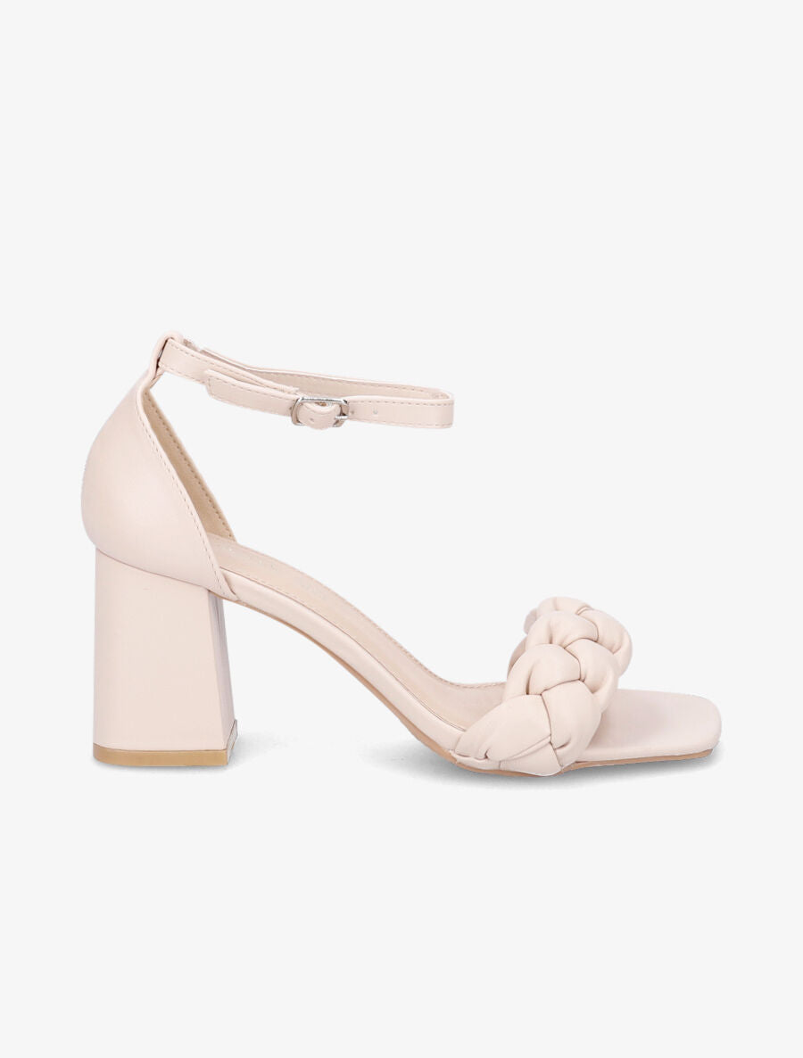 Sandales à talons et ganses tressées - Beige - 1