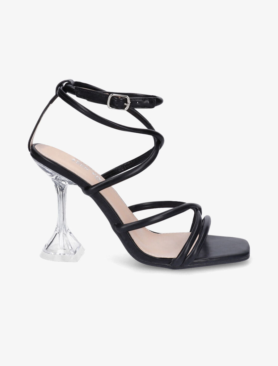 Sandales à brides et talons bobines transparents - Noir - 1