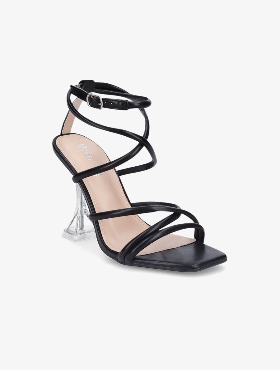 Sandales à brides et talons bobines transparents - Noir - 2