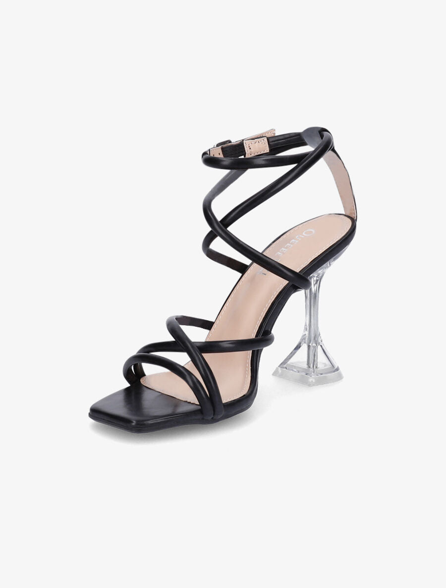 Sandales à brides et talons bobines transparents - Noir - 3
