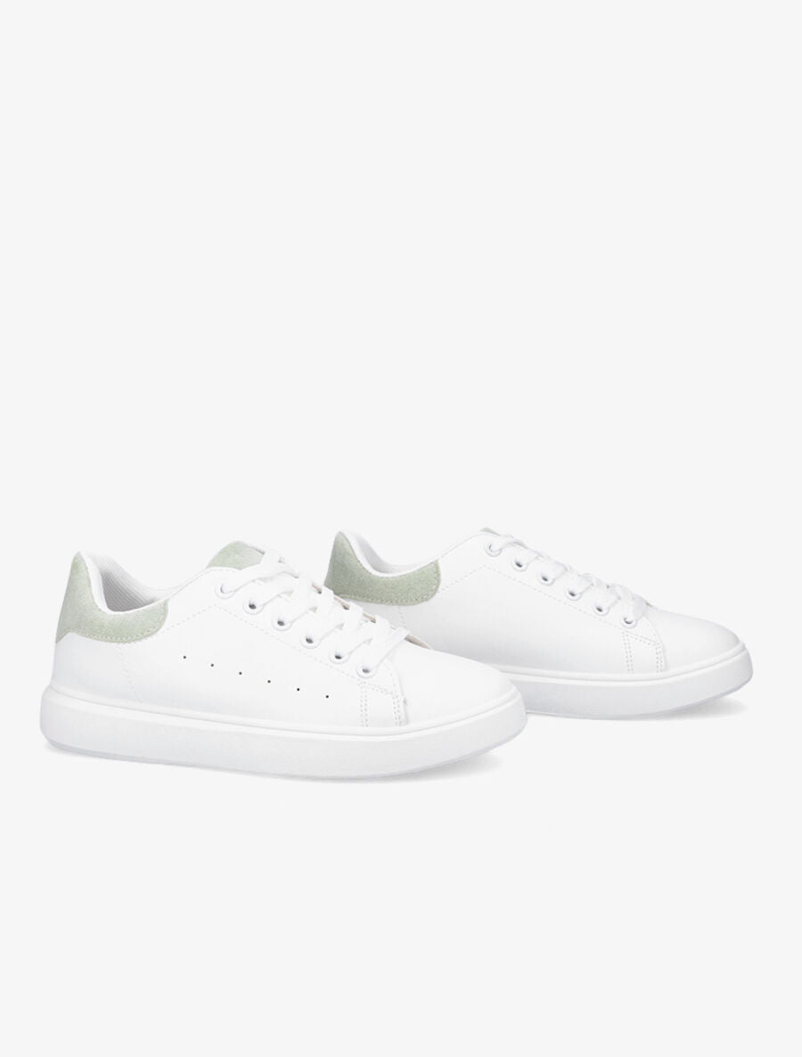 Sneakers à contrefort et languette en suédine - Blanc/vert amande - 4