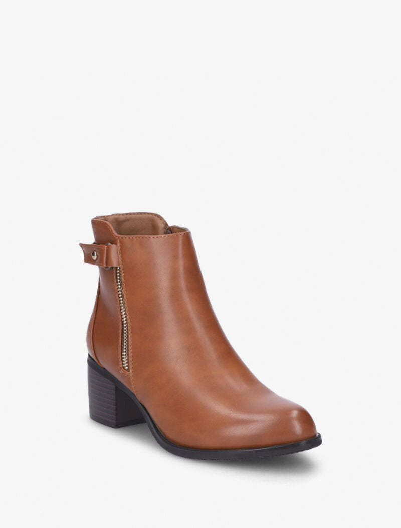 Bottines à zip décoratif et lanière - Camel - 2