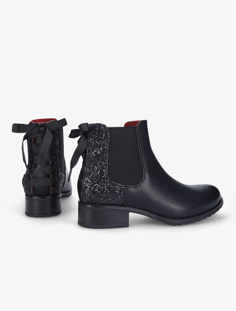 Chelsea boots à contrefort pailleté et lacets - Noir - 4