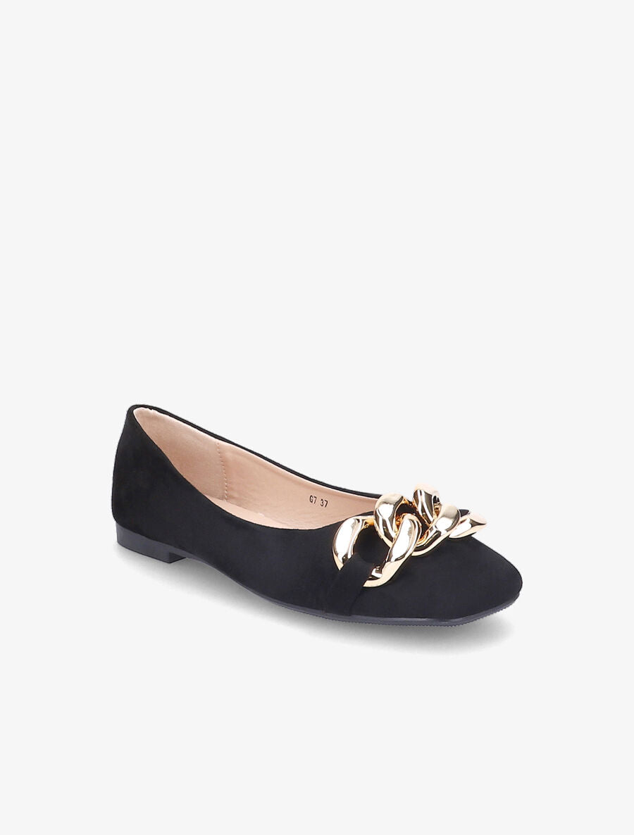 Ballerines à maillons et bouts carrés - Noir - 2
