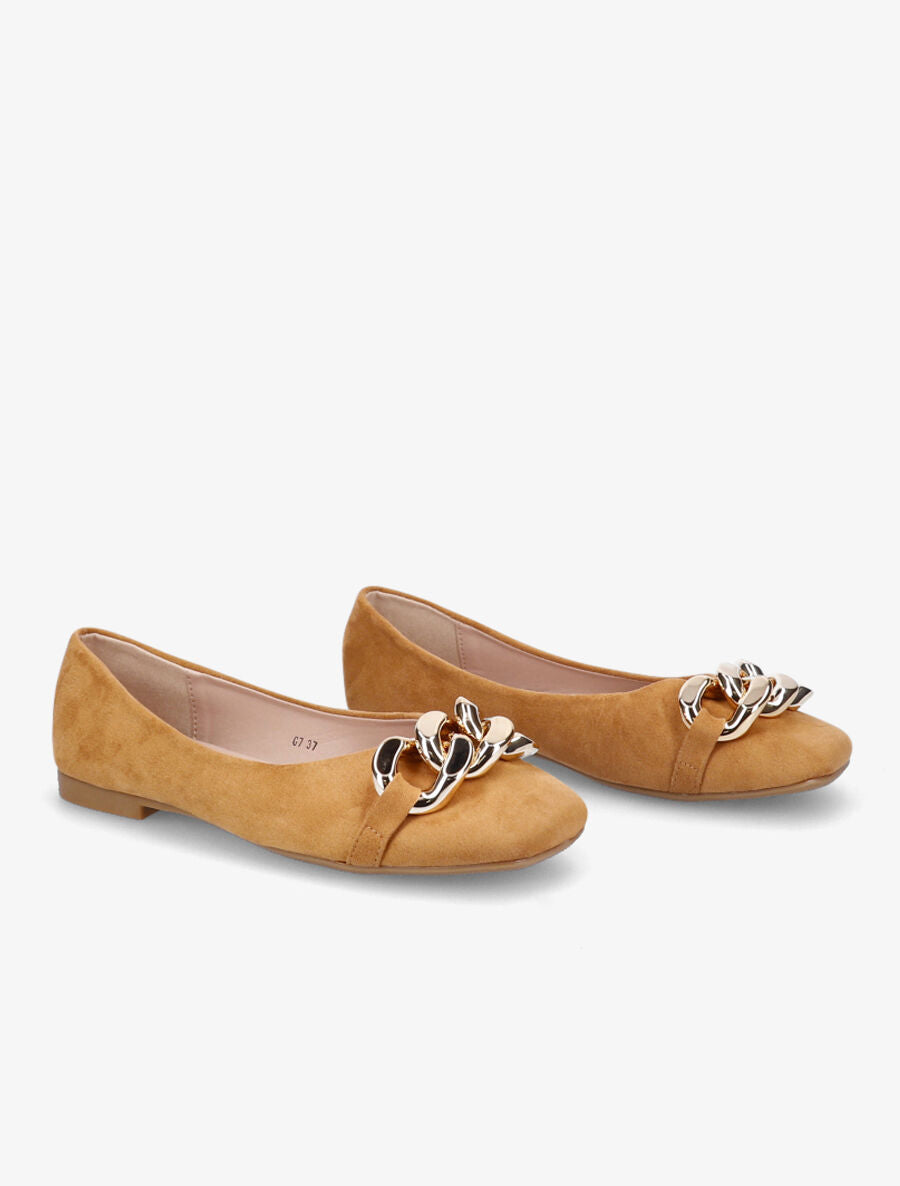 Ballerines à maillons et bouts carrés - Camel - 4